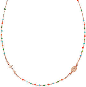 Miraculous necklace and cross AMEN multicolor crystals rose fin.