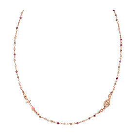 AMEN necklace with amaranth pink and dove crystals and Miraculous Medal, rosé 925 silver