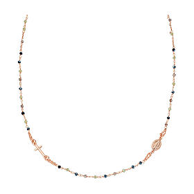 AMEN necklace with Miraculous Medal and cross, multicoloured rhinestones, gold plated finish