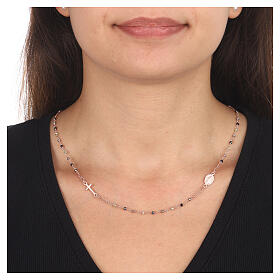 AMEN necklace with Miraculous Medal and cross, multicoloured rhinestones, gold plated finish