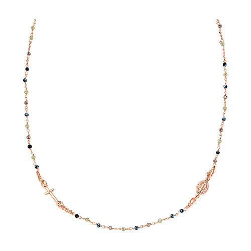 Collana Miracolosa e croce AMEN cristalli multicolore finitura dorata 1