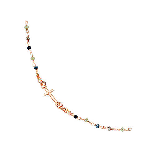 Collana Miracolosa e croce AMEN cristalli multicolore finitura dorata 3