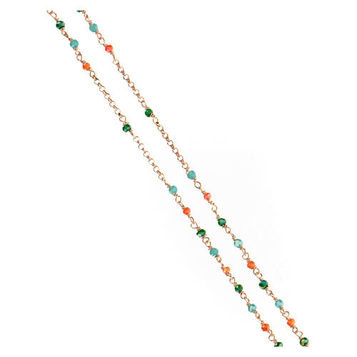 Collier AMEN type chapelet cristaux verts oranges bleus argent 925 finition rosée 4