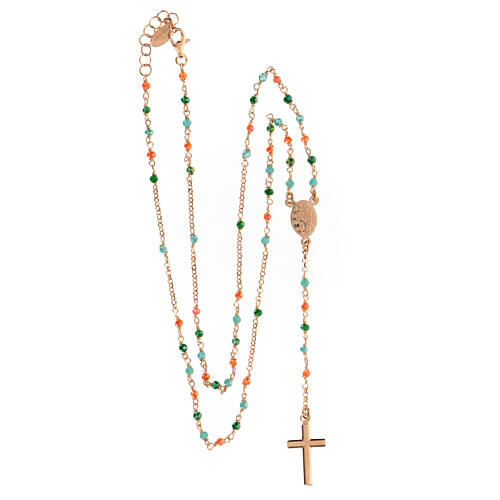 Collana Croce med. Miracolosa AMEN cristalli multicolore fin. rosata 5