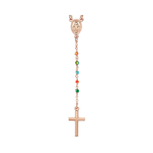 Cross rosary necklace med. Miraculous AMEN multicolored crystals rose fin 3