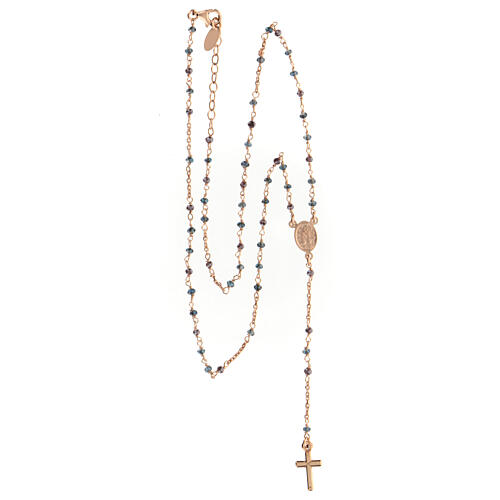 AMEN rosary necklace with blue crystals and Miraculous Medal, rosé 925 silver 4