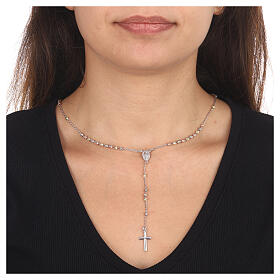 AMEN rosary necklace with modern beads and Miraculous Medal, 925 silver