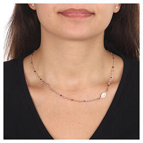 AMEN necklace with Miraculous Medal and cross, multicoloured rhinestones, rosé finish