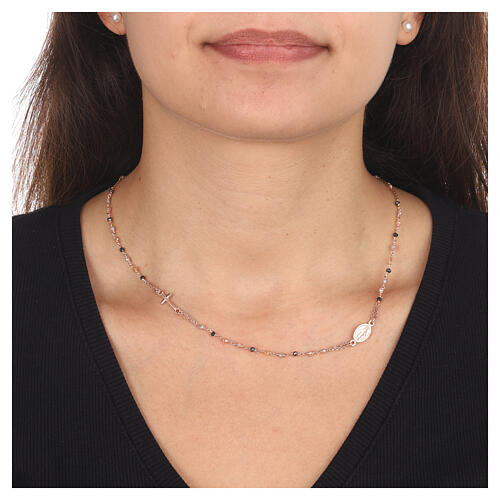 AMEN necklace with Miraculous Medal and cross, multicoloured rhinestones, rosé finish 2