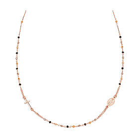 Naszyjnik różowe srebro 925, AMEN, kryształy wielokolorowe