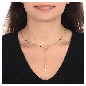 AMEN rosary necklace with tinted dove and green crystals and Miraculous Medal, rosé 925 silver