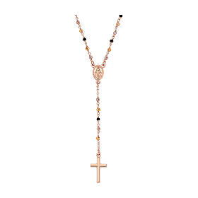 AMEN rosary necklace with black dove and golden crystals and Miraculous Medal, rosé 925 silver