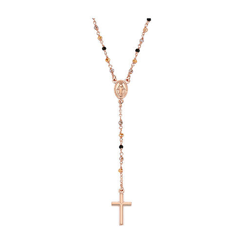 AMEN rosary necklace with black dove and golden crystals and Miraculous Medal, rosé 925 silver 1