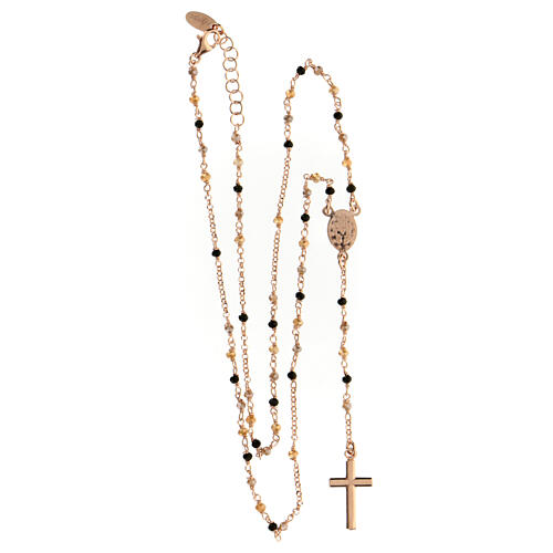 AMEN rosary necklace with black dove and golden crystals and Miraculous Medal, rosé 925 silver 4