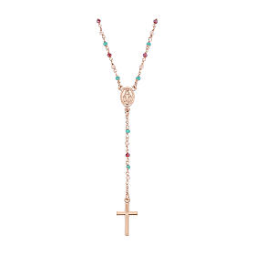 Cross pendant rosary necklace with Miraculous medal AMEN rose fin.