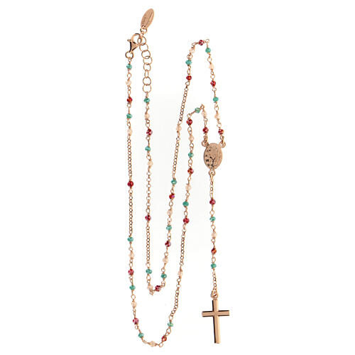 Cross pendant rosary necklace with Miraculous medal AMEN rose fin. 4