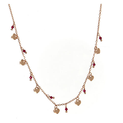 AMEN necklace with heart-shaped and red crystal charms, rosé 925 silver 3