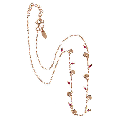 AMEN necklace with heart-shaped and red crystal charms, rosé 925 silver 4