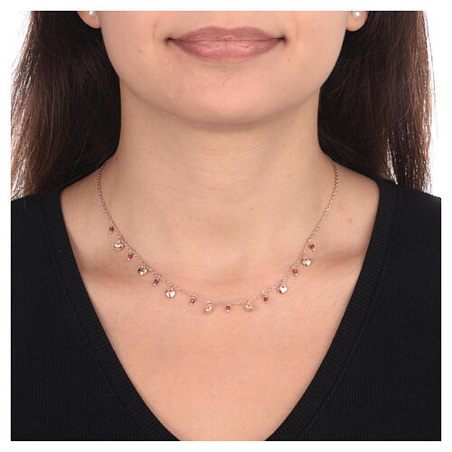 Collana Cuori cristalli rossi alternati AMEN argento 925 rosé 2