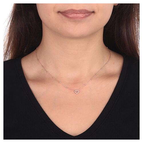 Kette mit gedrehten Herz und Kügelchen, AMEN, 925er Silber, Rosé-Finish 2