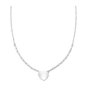 AMEN necklace with long chain links and heart-shaped pendant, rhodium-plated 925 silver