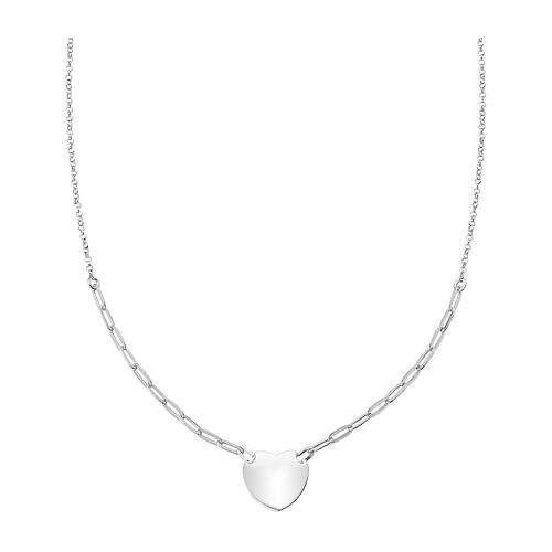 AMEN necklace with long chain links and heart-shaped pendant, rhodium-plated 925 silver 1