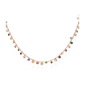 AMEN necklace with multicoloured round zircon charms, rosé finish