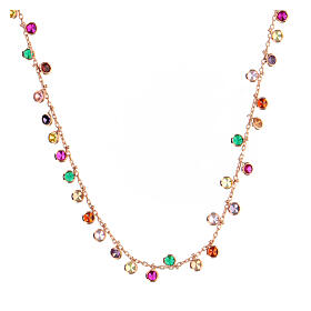 AMEN necklace with multicoloured round zircon charms, rosé finish