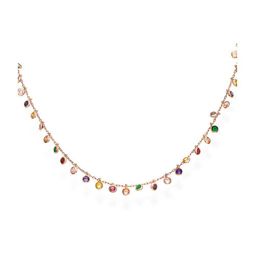AMEN necklace with multicoloured round zircon charms, rosé finish 1