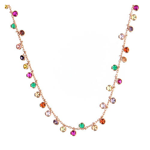 AMEN necklace with multicoloured round zircon charms, rosé finish 2