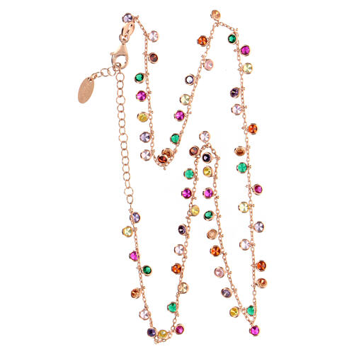 AMEN necklace with multicoloured round zircon charms, rosé finish 3