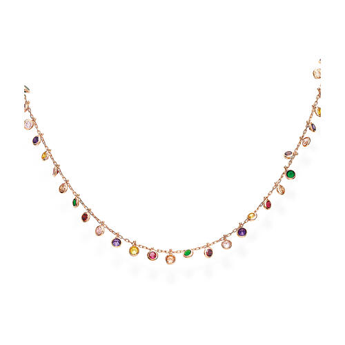 Collier AMEN breloques cristaux colorés argent 925 rosé 1