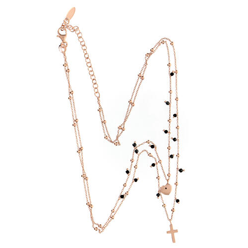 AMEN double necklace with black zircons, cross and heart pendants, rosé finish 4
