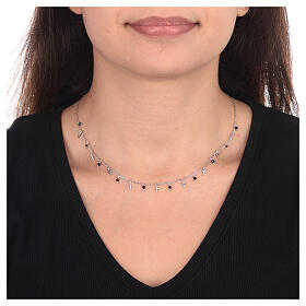 AMEN necklace with cross-shaped and black crystal charms, rhodium-plated 925 silver