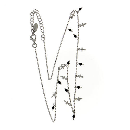 Collana Croci Cristalli neri alternati AMEN fin. rodio 4