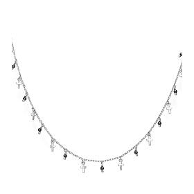 Necklace crosses alternating black crystals AMEN fin. rhodium