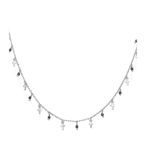 Necklace crosses alternating black crystals AMEN fin. rhodium 1