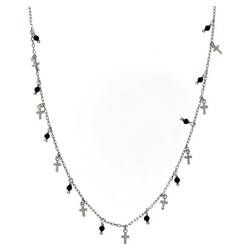 Necklace crosses alternating black crystals AMEN fin. rhodium 3