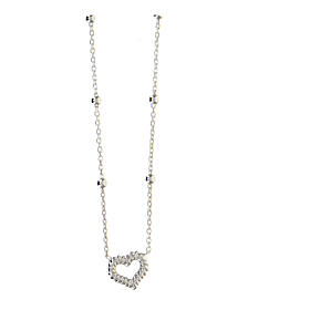 AMEN rhodium-plated necklace with beads and heart with rope pattern