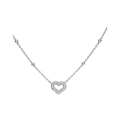 AMEN rhodium-plated necklace with beads and heart with rope pattern 1