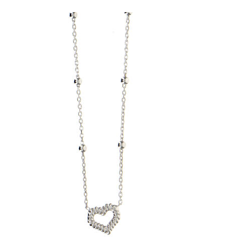 AMEN rhodium-plated necklace with beads and heart with rope pattern 2