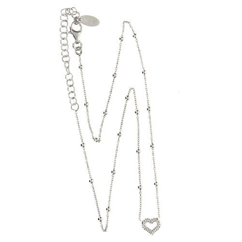 AMEN rhodium-plated necklace with beads and heart with rope pattern 3