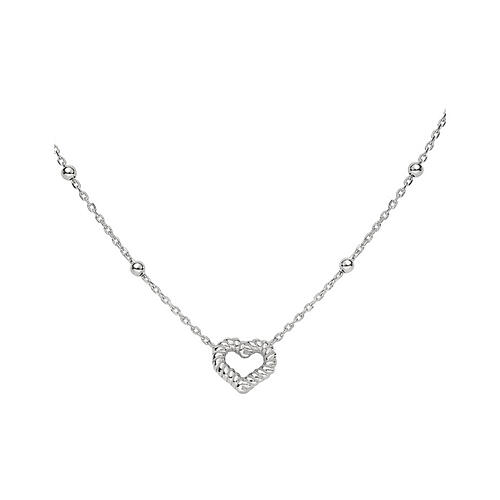 Rope-effect heart necklace AMEN rhodium-plated finish 1