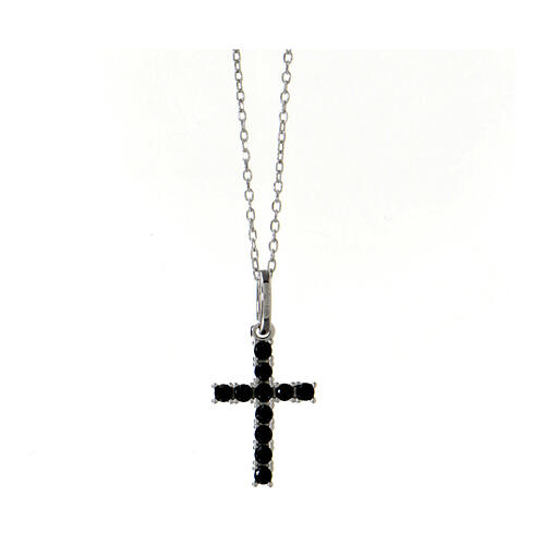 Collier AMEN croix pendentif zircons noirs argent 925 rhodié 1