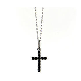 Black cubic zirconia cross pendant necklace AMEN rhodium finish