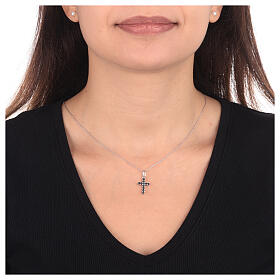 Black cubic zirconia cross pendant necklace AMEN rhodium finish