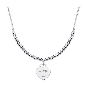 AMEN necklace of 925 silver with round beads and heart pendant