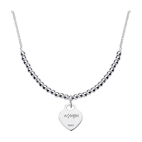 AMEN necklace of 925 silver with round beads and heart pendant 1