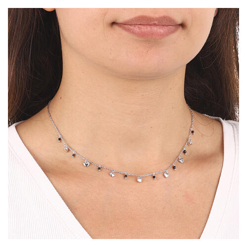 AMEN necklace with heart-shaped and black crystal charms, rhodium-plated 925 silver 2