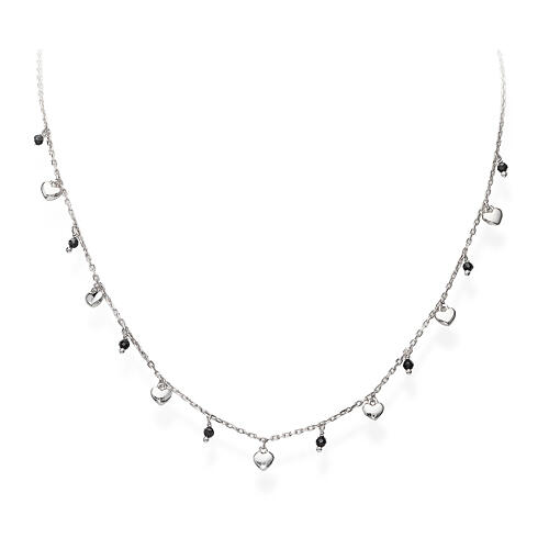 Collana Cuori cristalli neri alternati AMEN arg. 925 fin. rodiata 1